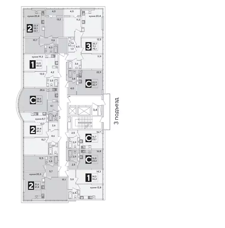 Студия Краснодарский край, Краснодар Самолет-6 жилой комплекс (36.0 м) - Фото 2