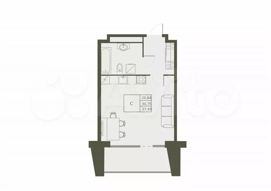 Квартира-студия, 37,5 м, 9/22 эт. - Фото 0