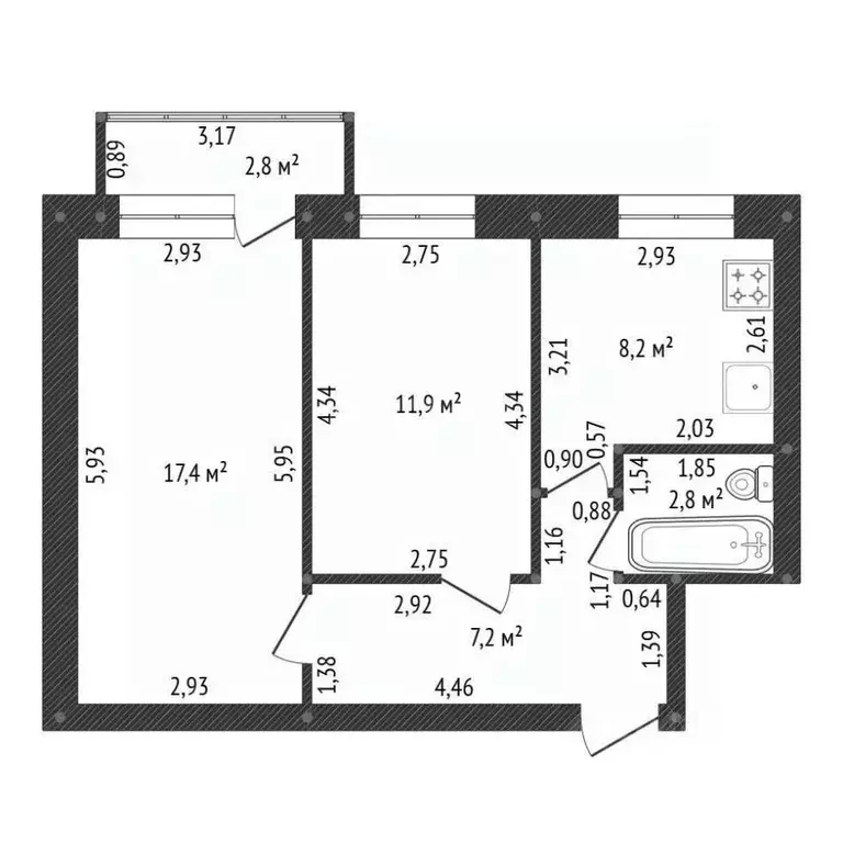 2-к кв. Башкортостан, Уфа ул. Академика Курчатова, 65 (52.0 м) - Фото 1