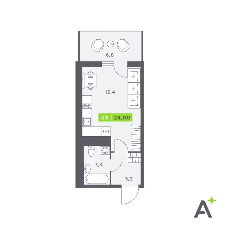 Квартира-студия: Кудрово, Солнечная улица, 4 (24 м) - Фото 1