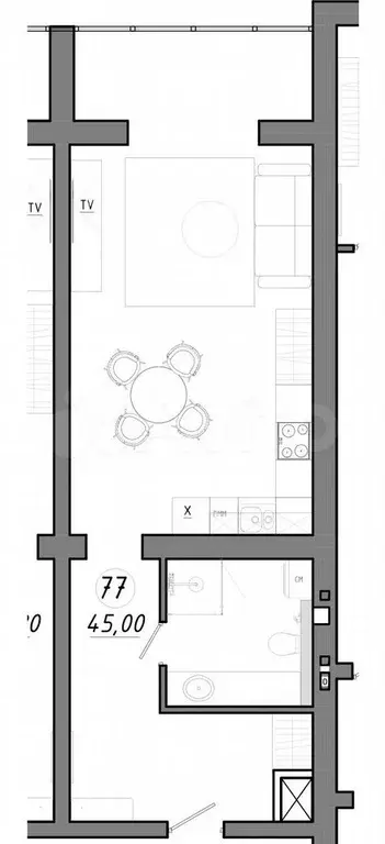 Апартаменты-студия, 45 м, 4/5 эт. - Фото 1