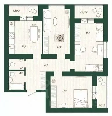 3-к кв. Самарская область, Волжский район, Смышляевка городское ... - Фото 1