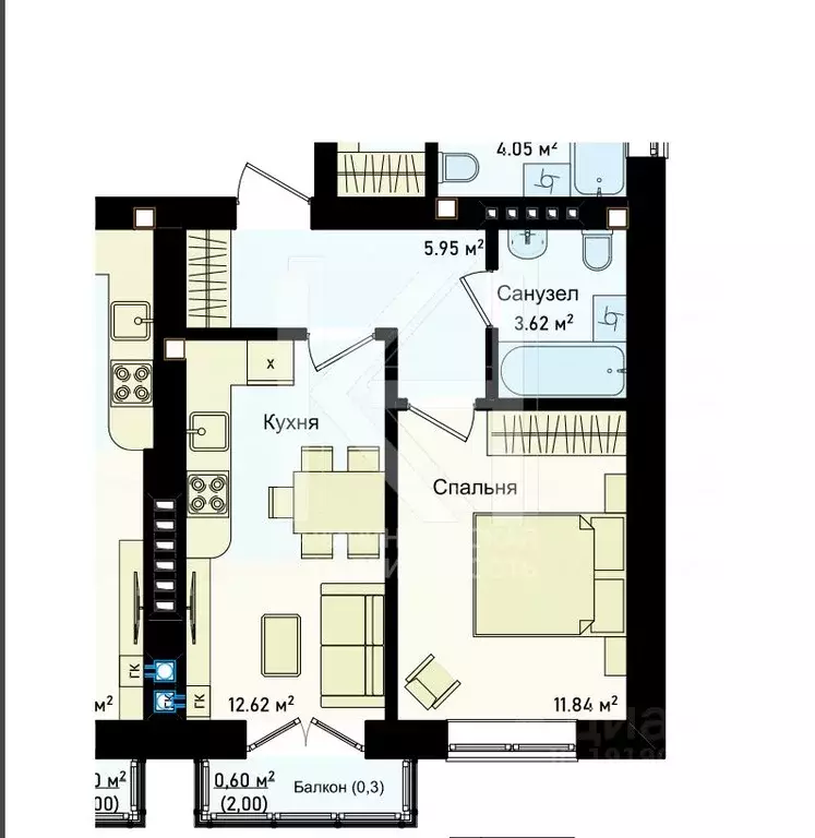 1-к кв. Калининградская область, Калининград ул. Сержанта Мишина, 83к2 ... - Фото 2