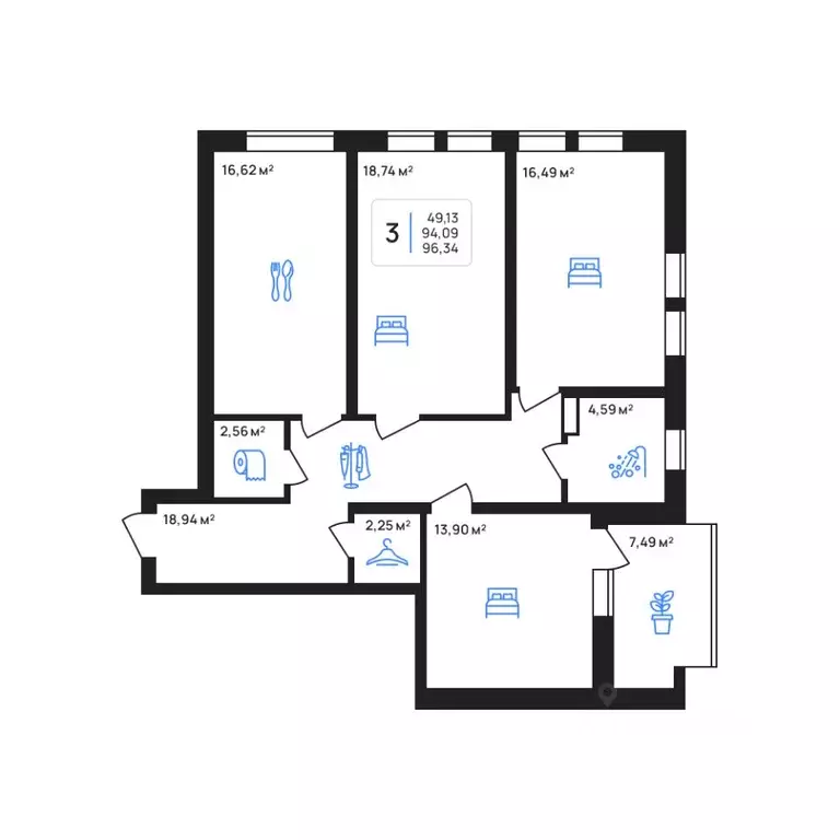 3-к кв. Липецкая область, Липецк Авторский жилрайон,  (96.34 м) - Фото 1