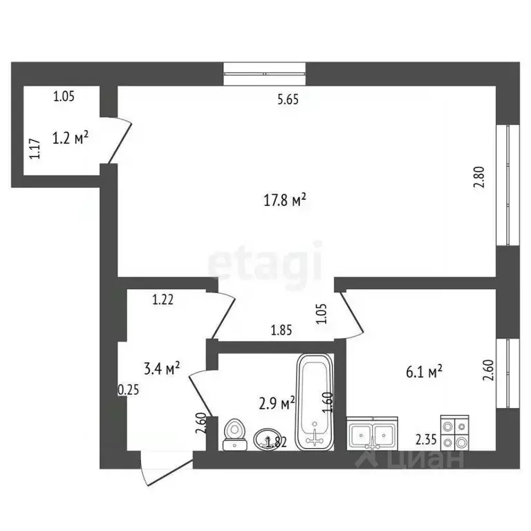 1-к кв. Забайкальский край, Чита ул. Кирова, 2 (31.4 м) - Фото 2