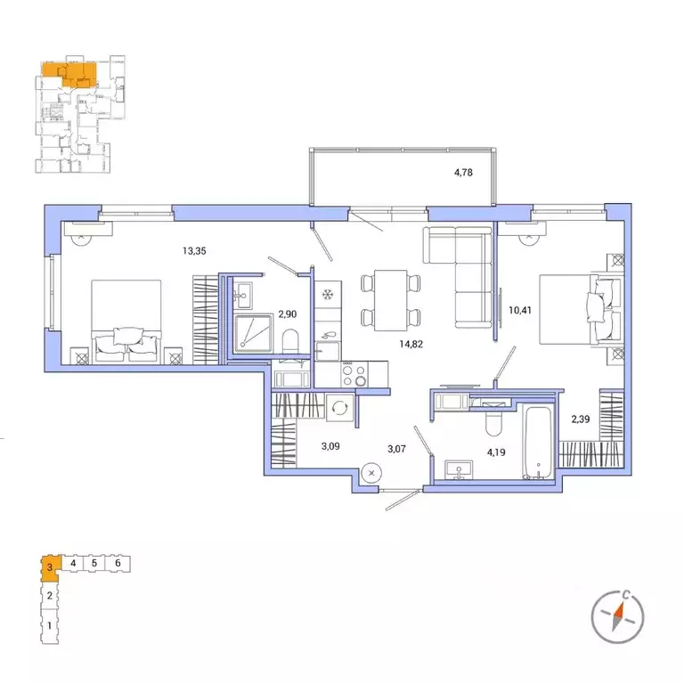2-к кв. Санкт-Петербург Окла жилой комплекс (55.65 м) - Фото 0
