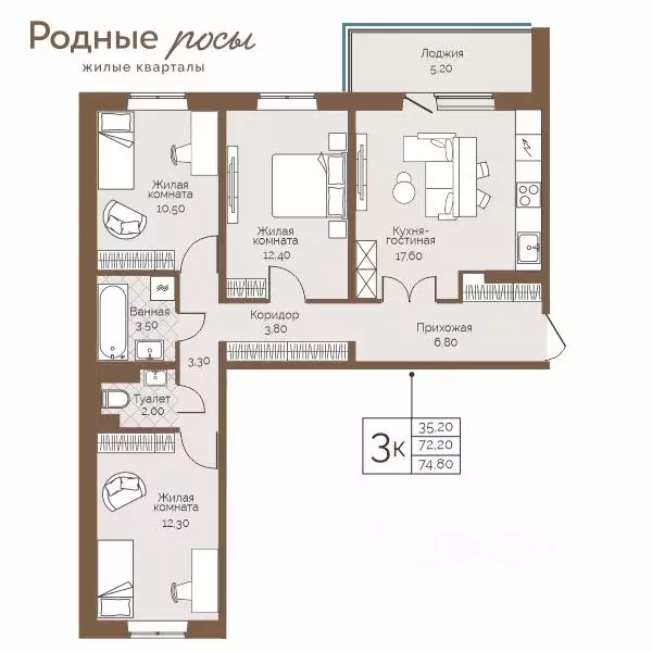 3-к кв. Пермский край, Пермский муниципальный округ, с. Фролы ул. ... - Фото 1