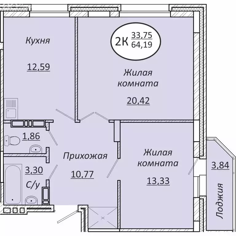 2-комнатная квартира: новосибирск, октябрьский район (64.19 м) - Фото 0