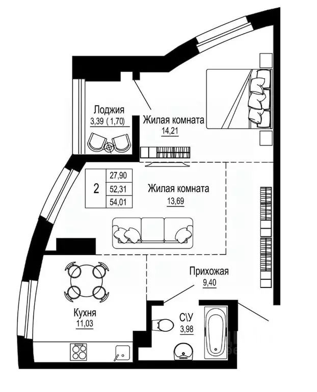 2-к кв. Ростовская область, Ростов-на-Дону Привокзальная ул., 3в ... - Фото 0