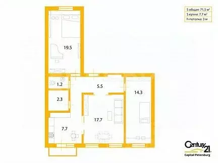 3-к кв. Санкт-Петербург ул. Рубинштейна, 14 (71.5 м) - Фото 1