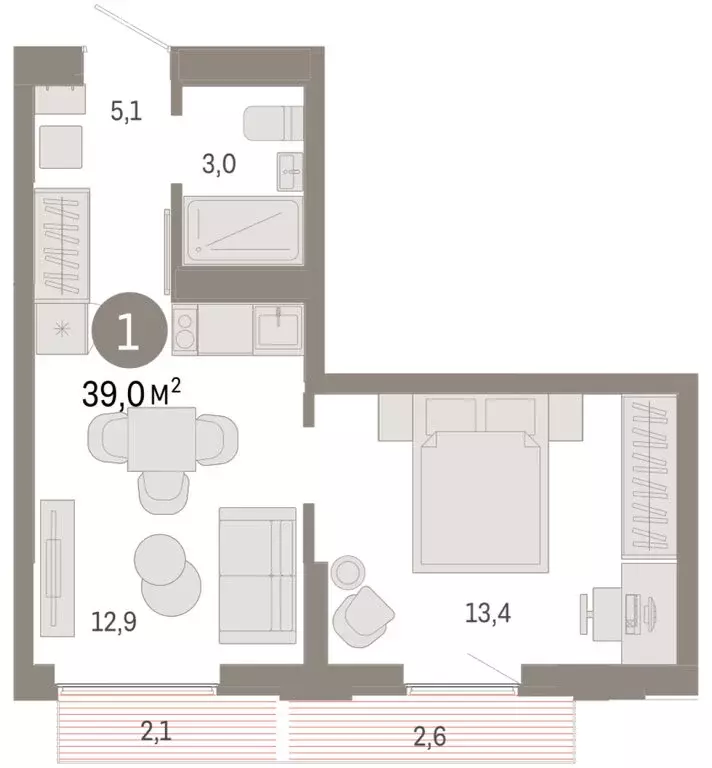 1-комнатная квартира: Екатеринбург, улица Гастелло, 19А (39.02 м) - Фото 1