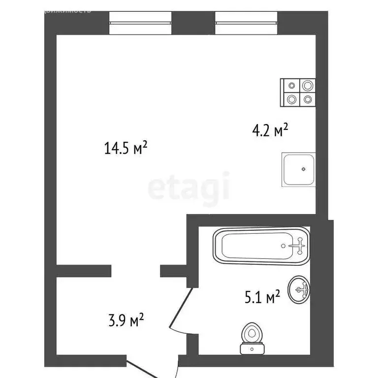 Квартира-студия: Тюмень, Новгородская улица, 1 (27 м) - Фото 1