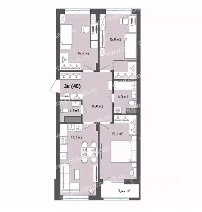 3-к кв. Воронежская область, Воронеж бул. Содружества, 1 (84.1 м) - Фото 0