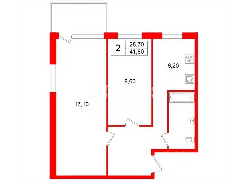 2-к кв. Санкт-Петербург ул. Софьи Ковалевской, 11К2 (41.8 м) - Фото 1