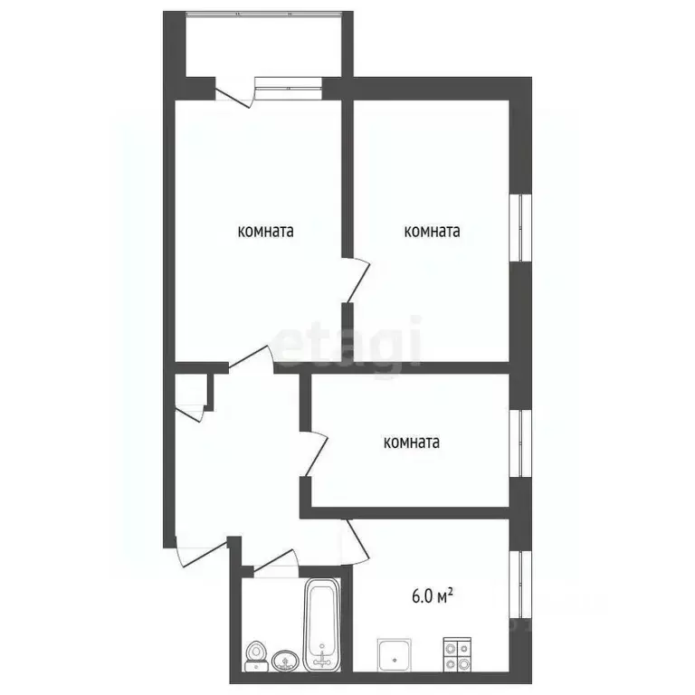 3-к кв. Крым, Симферополь ул. Трубаченко (51.3 м) - Фото 2