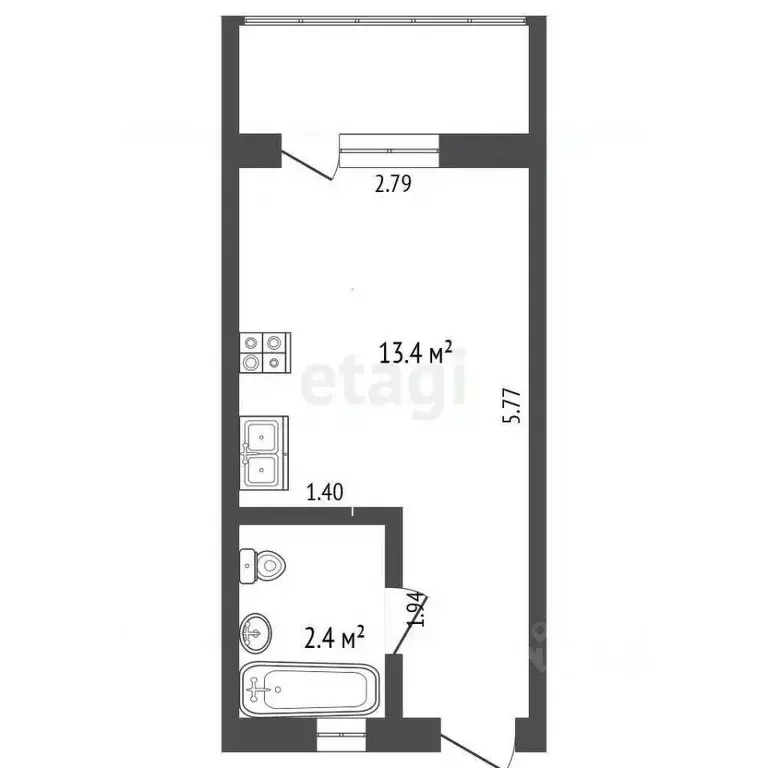 Студия Севастополь пос. Любимовка, ул. Южногородская, 36к3 (19.2 м) - Фото 1