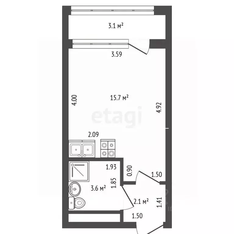 Студия Санкт-Петербург Планерная ул., 99 (21.4 м) - Фото 2