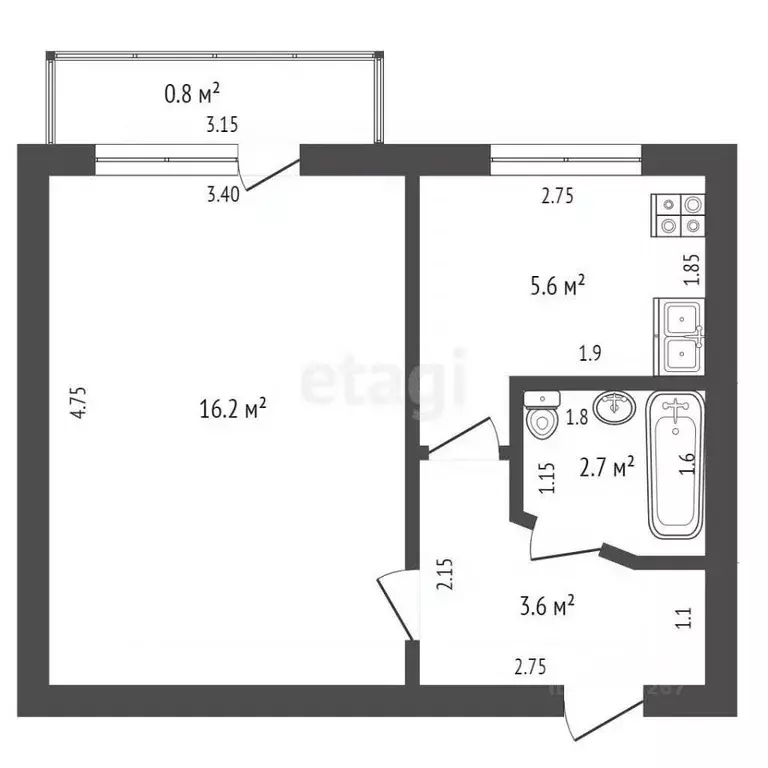 1-к кв. Татарстан, Менделеевск ул. Чоловского, 1 (28.7 м) - Фото 1