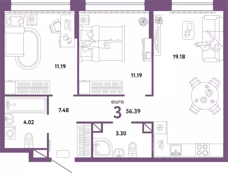 3-к кв. Тюменская область, Тюмень Интернациональная ул., 199к10 (56.16 ... - Фото 1
