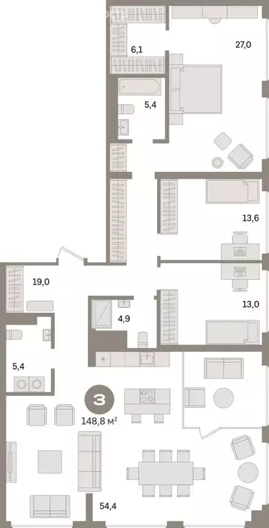 3-комнатная квартира: Новосибирск, Зыряновская улица, 51с (158.4 м) - Фото 1