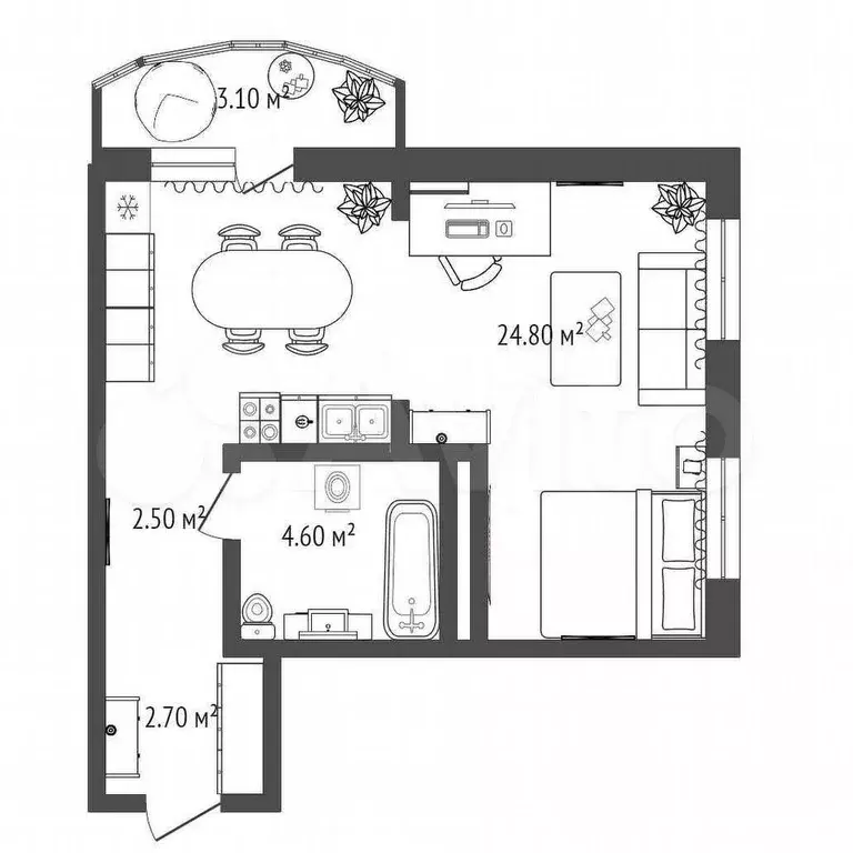 Квартира-студия, 34,6 м, 9/16 эт. - Фото 0