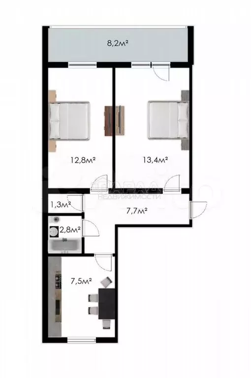 2-к. квартира, 45,5 м, 7/9 эт. - Фото 0