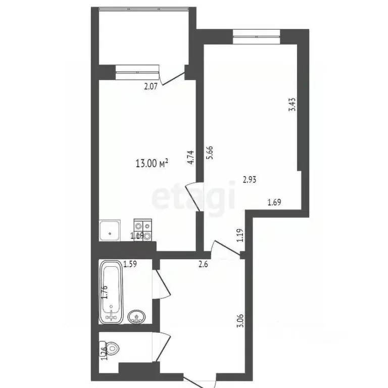 1-к кв. Тюменская область, Тюмень ул. Николая Зелинского, 5к1 (42.6 м) - Фото 2