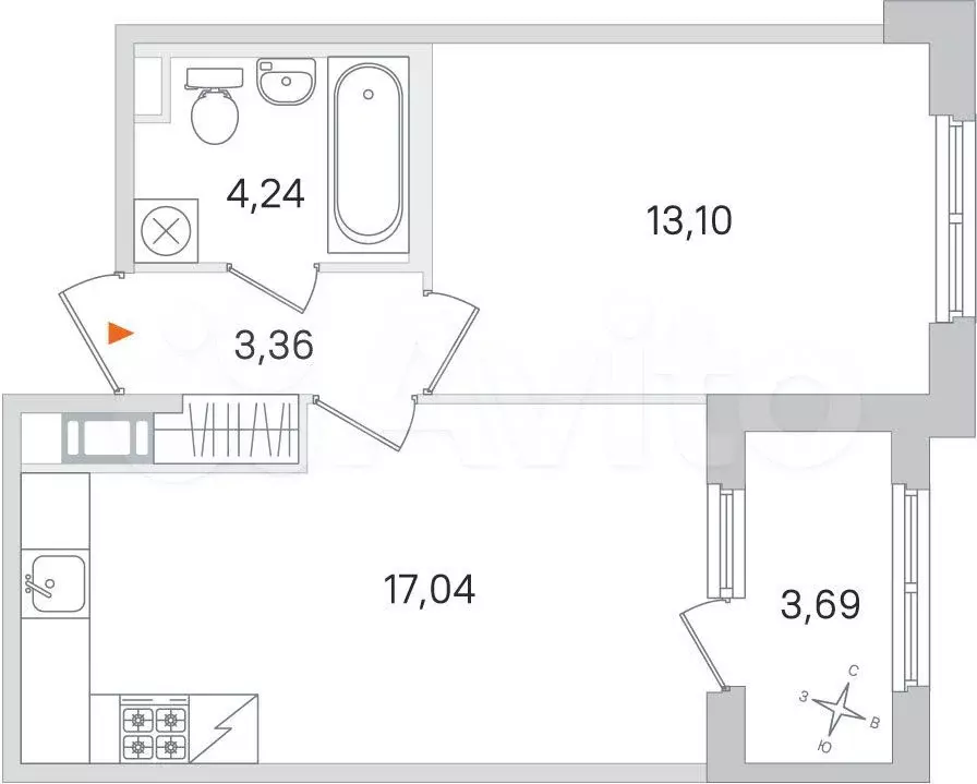 1-к. квартира, 39,6 м, 3/4 эт. - Фото 0