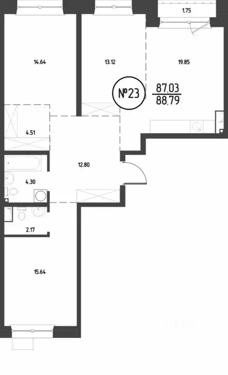 3-к кв. Иркутская область, Иркутск Макс жилой комплекс (88.78 м) - Фото 1