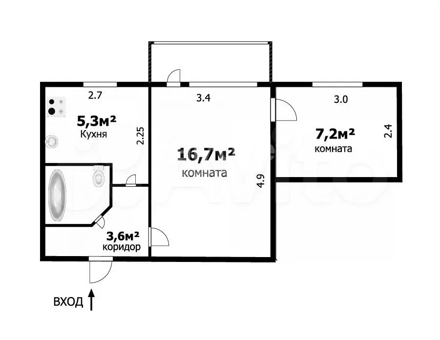 2-к. квартира, 36 м, 5/5 эт. - Фото 0