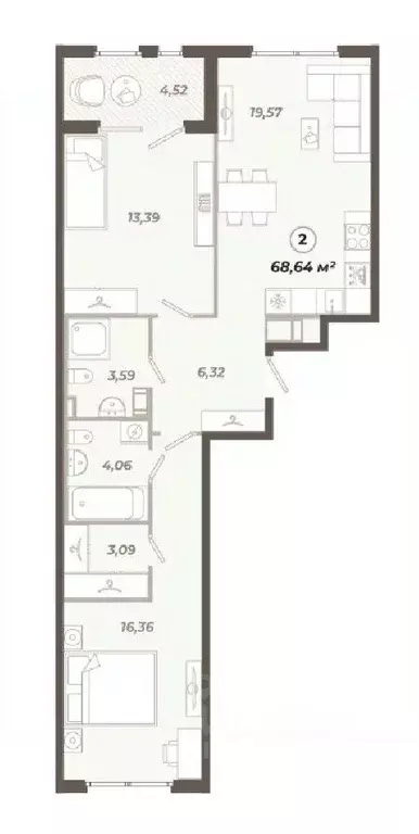 2-к кв. Санкт-Петербург ул. Коли Томчака, 21Д (68.64 м) - Фото 0