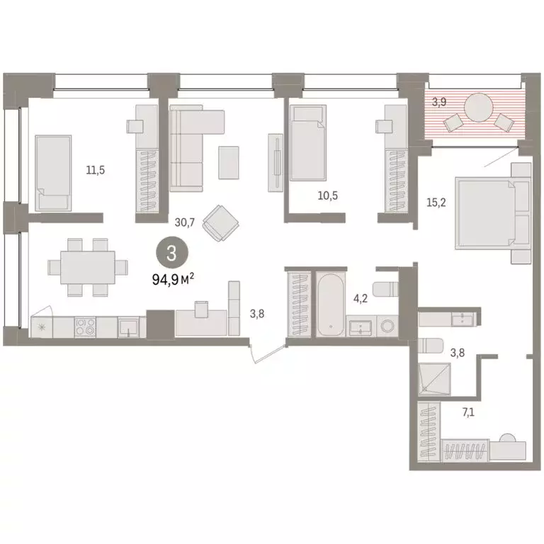 3-комнатная квартира: Тюмень, улица Муравленко, 9/2 (94.89 м) - Фото 1