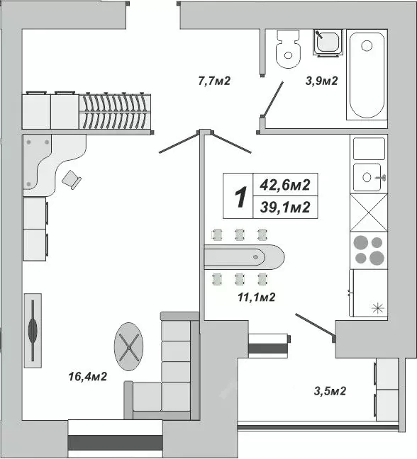1-к кв. Тамбовская область, Тамбов ул. Чичерина, 7/1к3 (42.6 м) - Фото 0