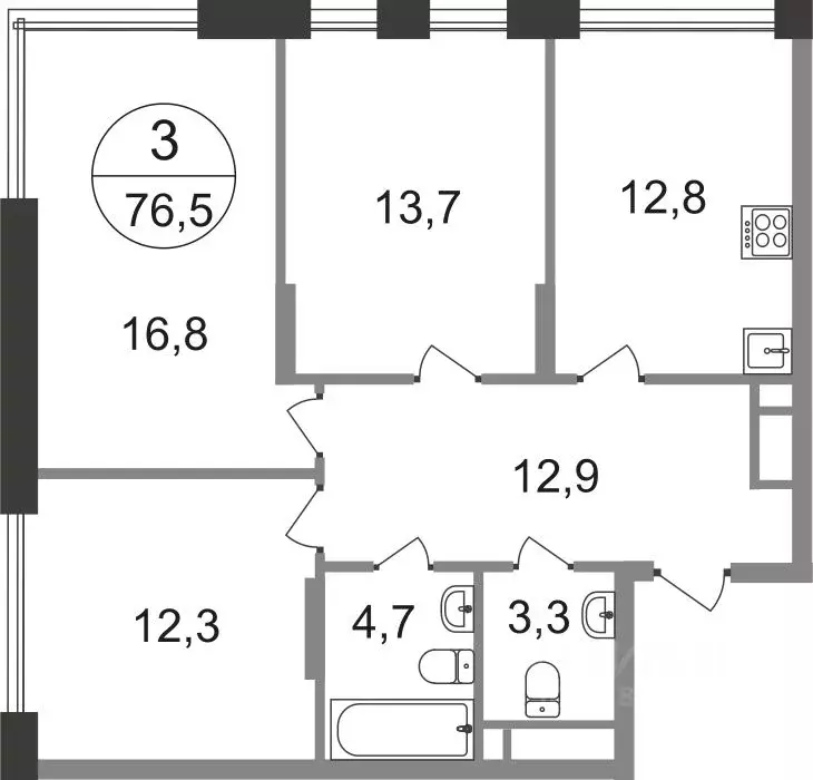 3-к кв. Москва Переделкино Ближнее мкр, 17-й кв-л, к1 (76.5 м) - Фото 0