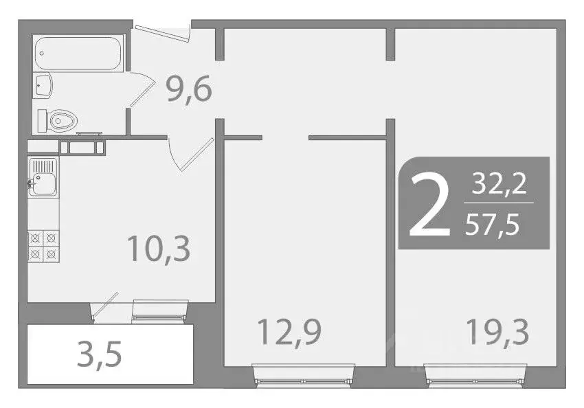 2-к кв. Томская область, Томск ул. Пришвина, 46 (55.78 м) - Фото 1