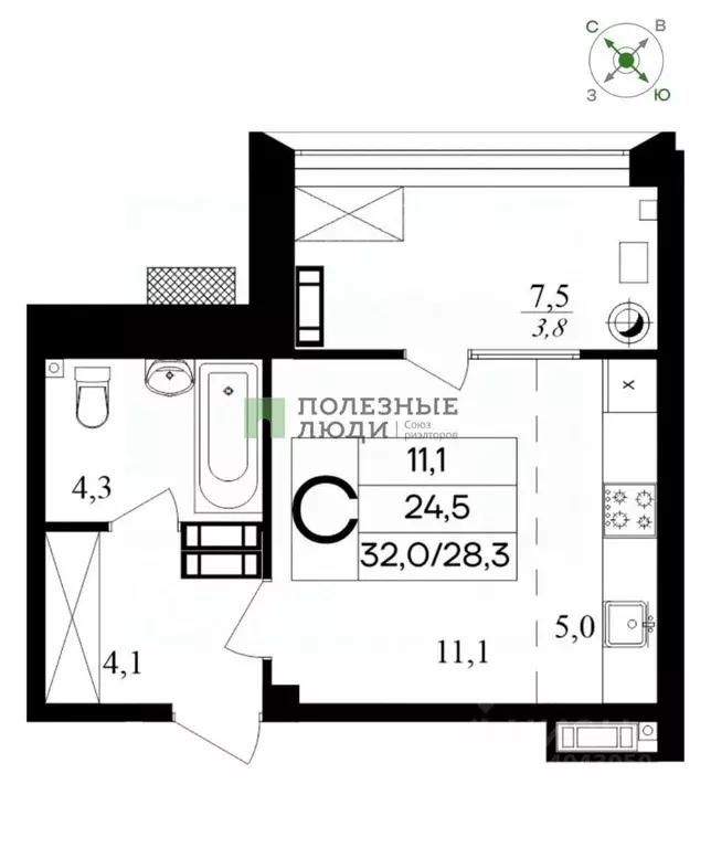 Студия Севастополь ул. Маячная, 1 (32.0 м) - Фото 1