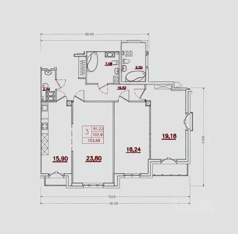 3-к кв. Санкт-Петербург Дибуновская ул., 34 (103.98 м) - Фото 2