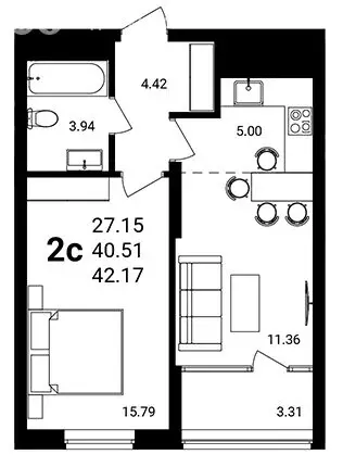 1-комнатная квартира: Уфа, улица Сагита Агиша, 19 (42.17 м) - Фото 1