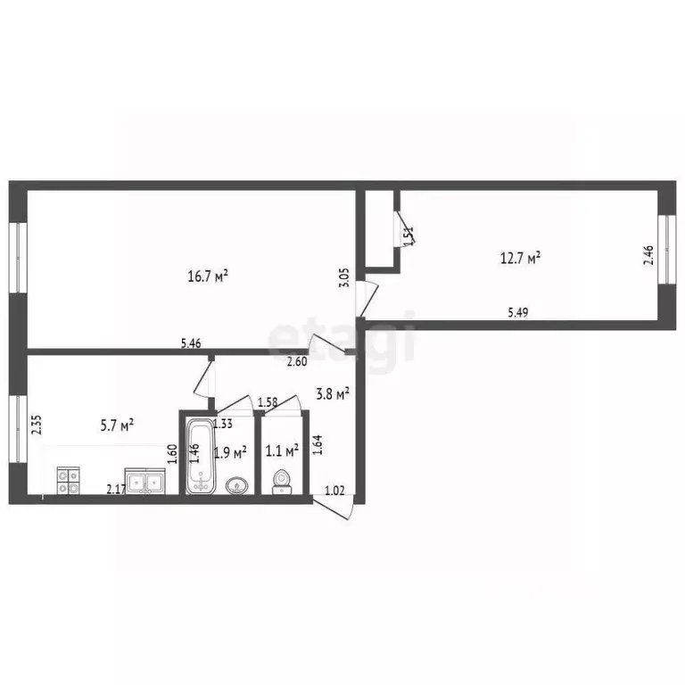 2-к кв. Саха (Якутия), Якутск ул. Дзержинского, 22/1 (42.7 м) - Фото 2