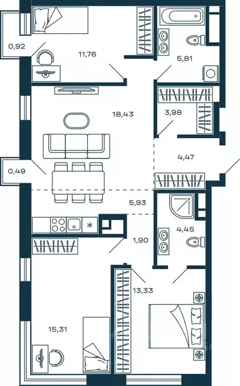3-к кв. Московская область, Красногорск Центральная ул., 68А (85.8 м) - Фото 0