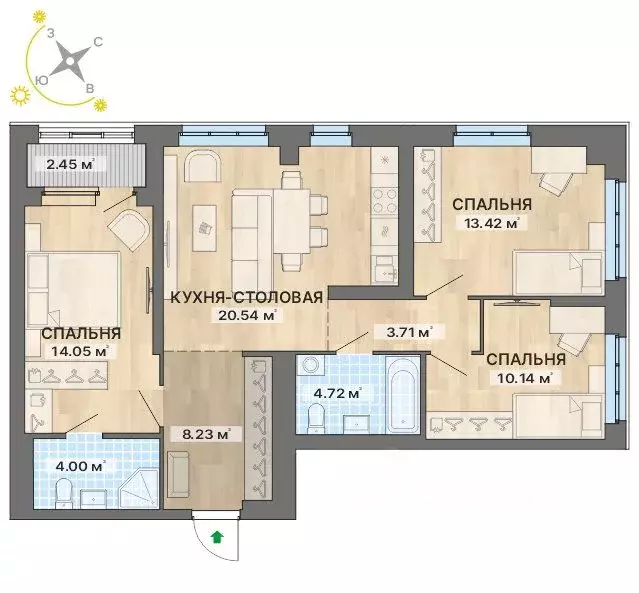 3-к кв. Свердловская область, Екатеринбург ул. Кузнецова, 11А (81.26 ... - Фото 1