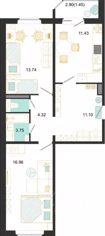 2-к кв. Московская область, Домодедово ул. Текстильщиков, 45 (61.76 м) - Фото 1