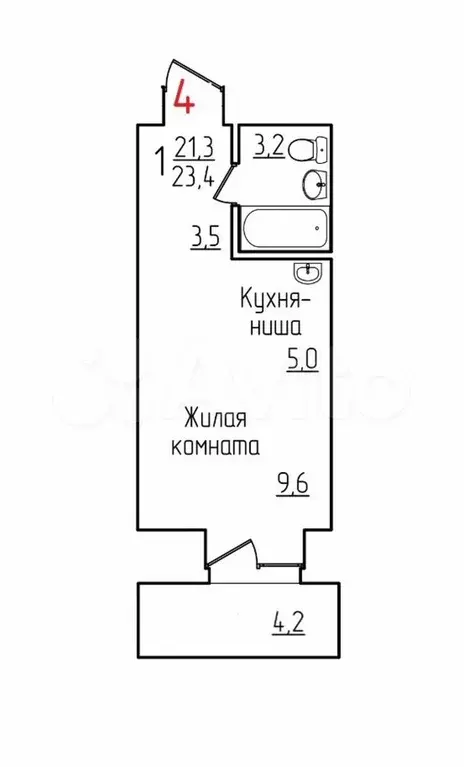 Квартира-студия, 23,4 м, 1/12 эт. - Фото 0