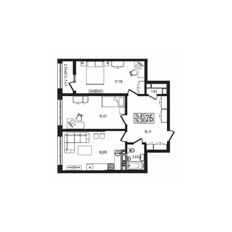 2-к кв. Адыгея, Майкоп  (76.28 м) - Фото 0