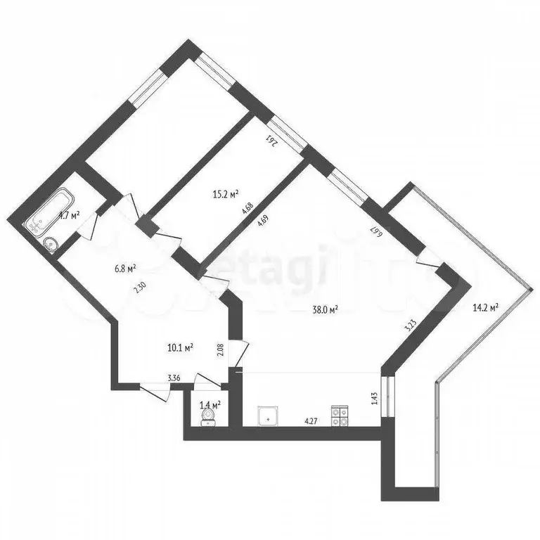 2-к. квартира, 76 м, 8/14 эт. - Фото 1