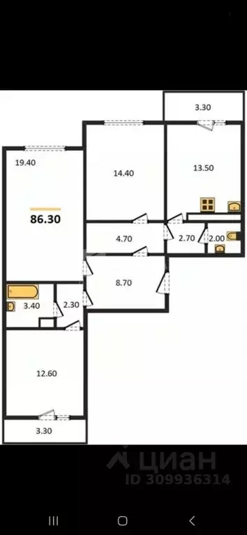 3-к кв. Воронежская область, Воронеж ул. Димитрова, 51А (86.3 м) - Фото 0