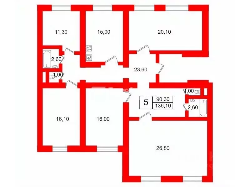 5-к кв. Санкт-Петербург ул. Латышских Стрелков, 7К1 (136.1 м) - Фото 1