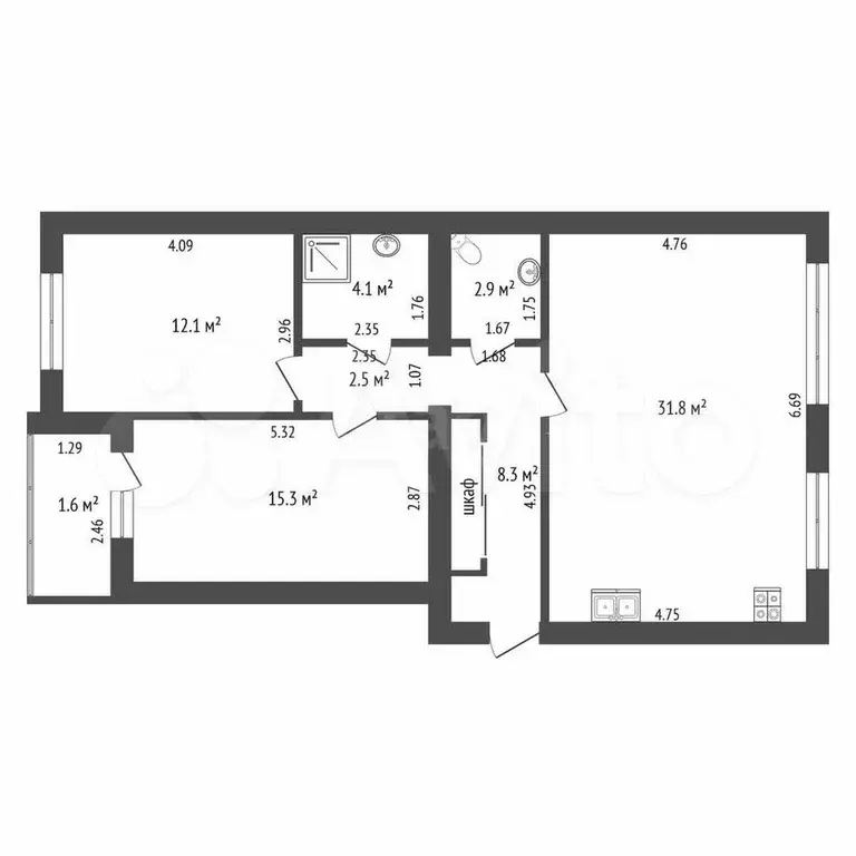 3-к. квартира, 78,6 м, 1/9 эт. - Фото 0