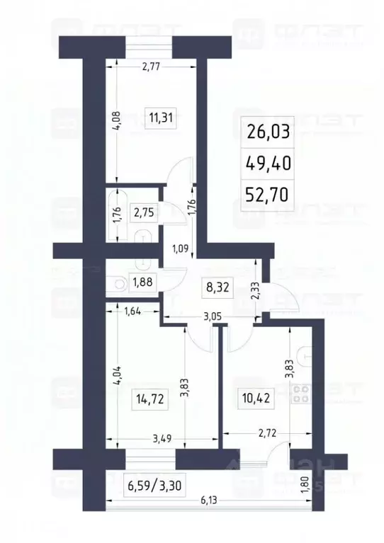 2-к кв. Татарстан, Казань ул. Фикрята Табеева, 1 (53.0 м) - Фото 1