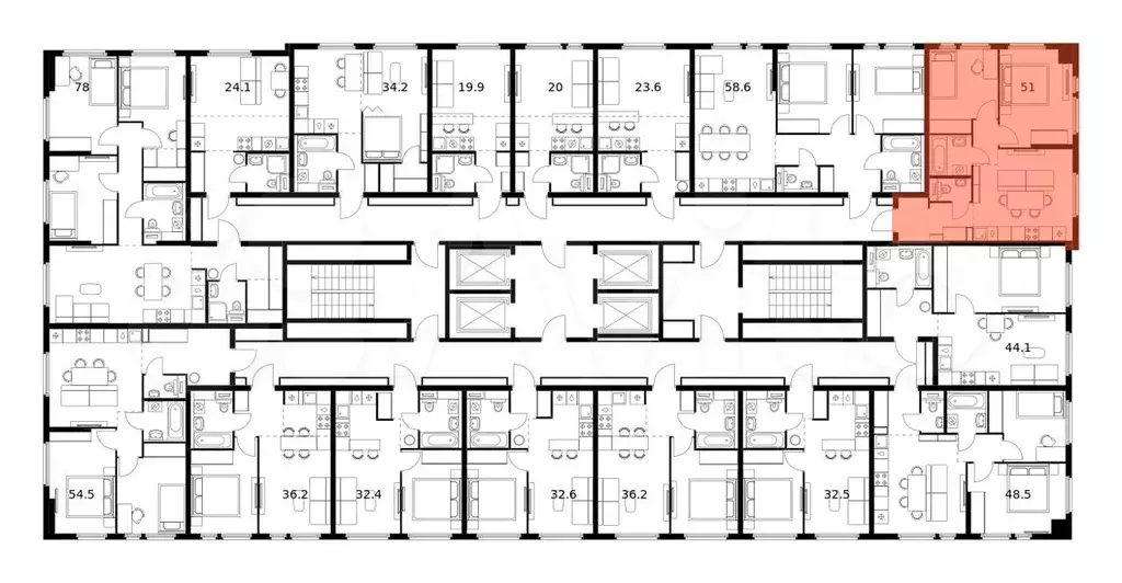 2-к. квартира, 51 м, 2/25 эт. - Фото 1